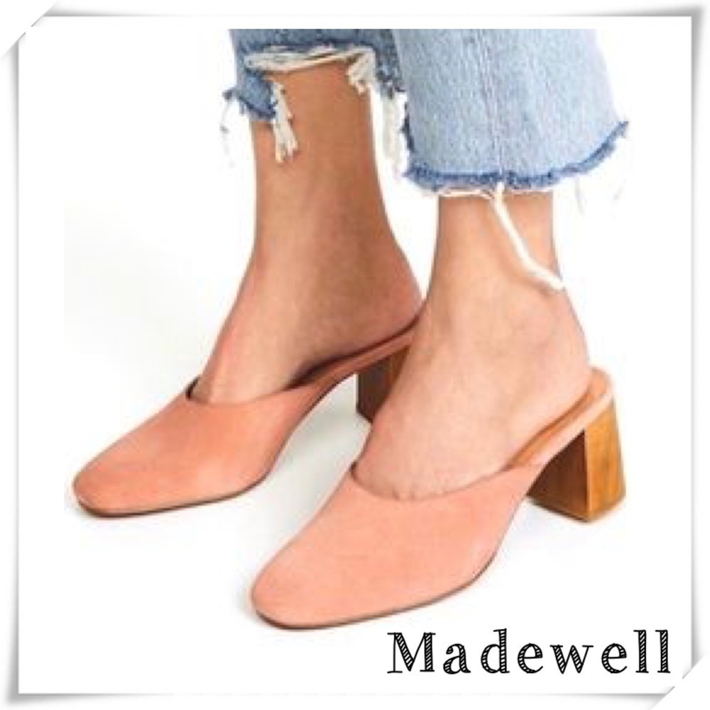 MADEWELL Miya Suede Round toe Wood Chunky Heel Mule Blush Pink Size 6.5 #H7318